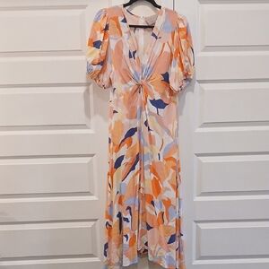 White Closet Elements Twist Front Multi Color Midi Dress Size Large